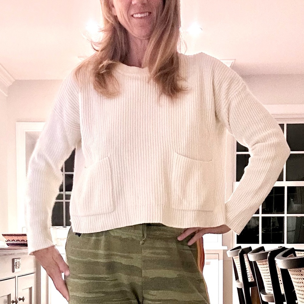 Madewell Ribbed Cream Boxy Crew Neck Sweater